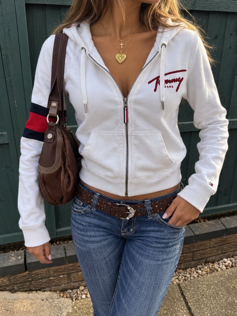 Vintage Y2K Tommy Jeans White Full Zip Hoodie Script